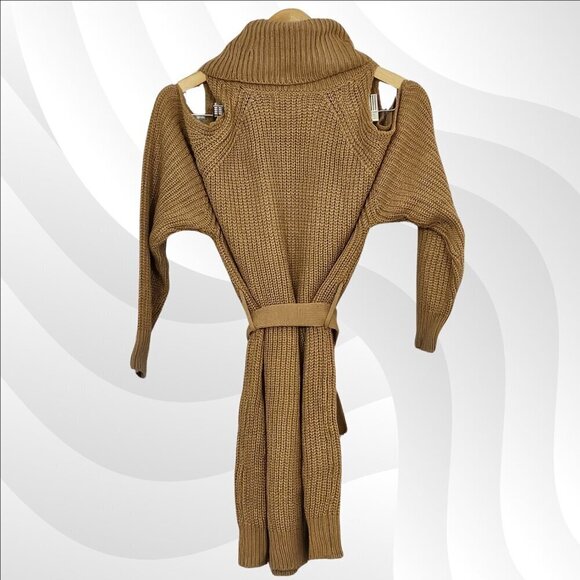 2/$30 Lulus Sweet Demeanor Camel Turtleneck Cold-Shoulder Sweater Dress Size S - Picture 4 of 8
